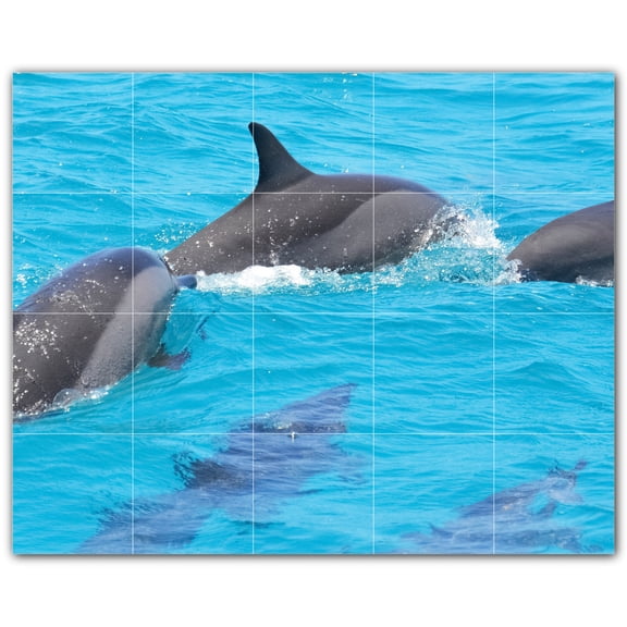 Picture-Tiles.com: Dolphin Ceramic Tile Wall Mural WAL500499-54L. 40"W x 32"H using (20) 8" x 8" Ceramic Tiles-Satin Finish