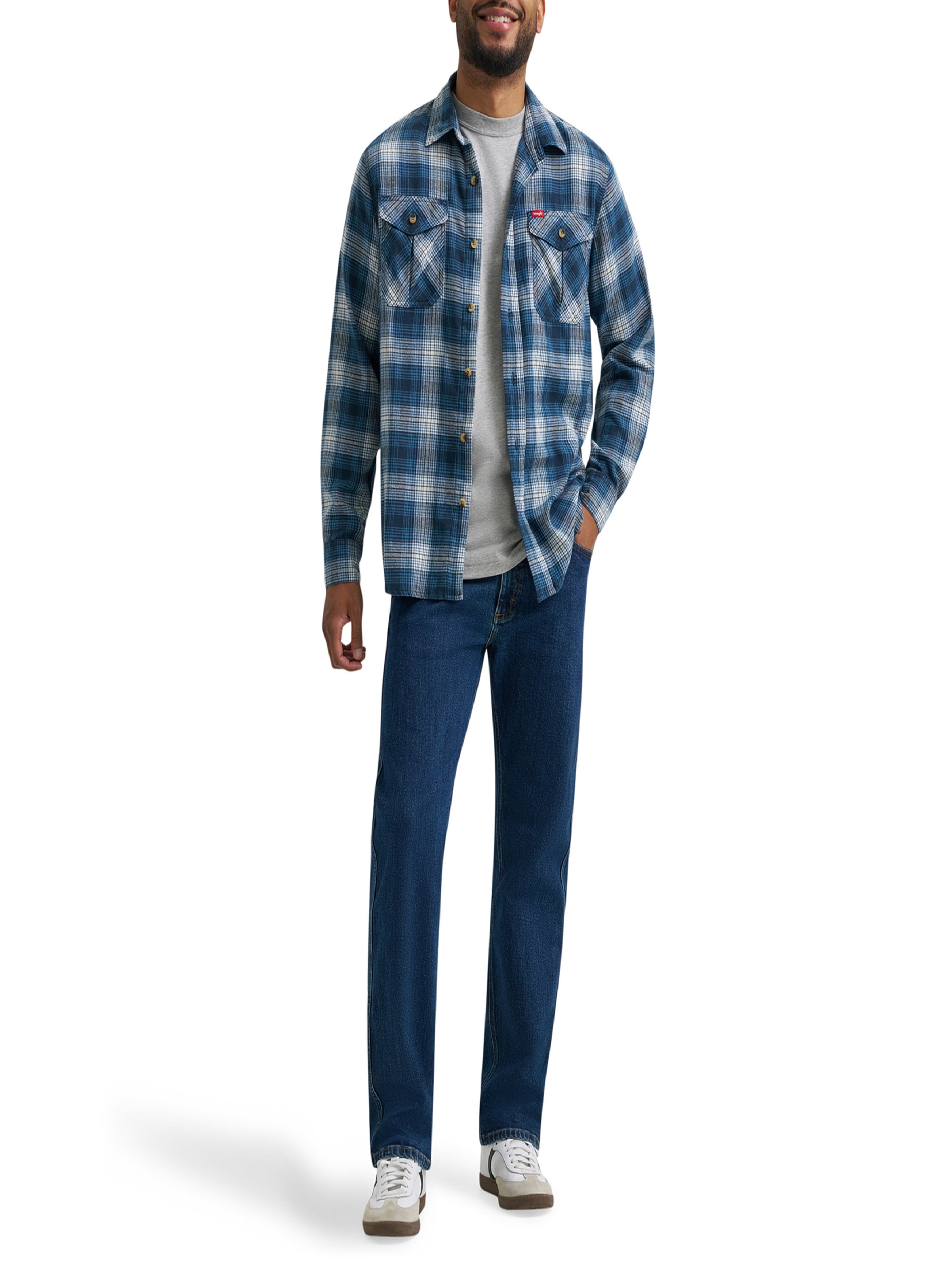 Wrangler® Men's and Big Men's Relaxed Fit Brushed Flannel Shirt with Long Sleeves, Sizes S-5XL