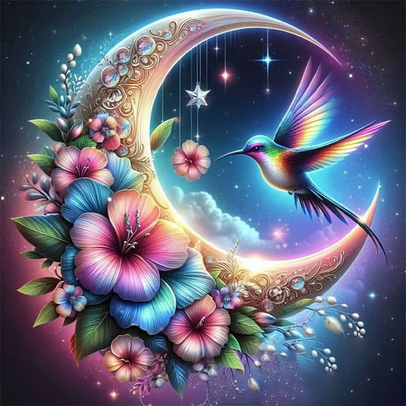 Hummingbird Diamond Art Painting Kits for Adult Beginners,Flower Birds DIY 5D Diamond Art Kits,Full Drill Paint with Diamond Dot Gem Art Moon Painting for Home Decor 11.8x11.8 inch