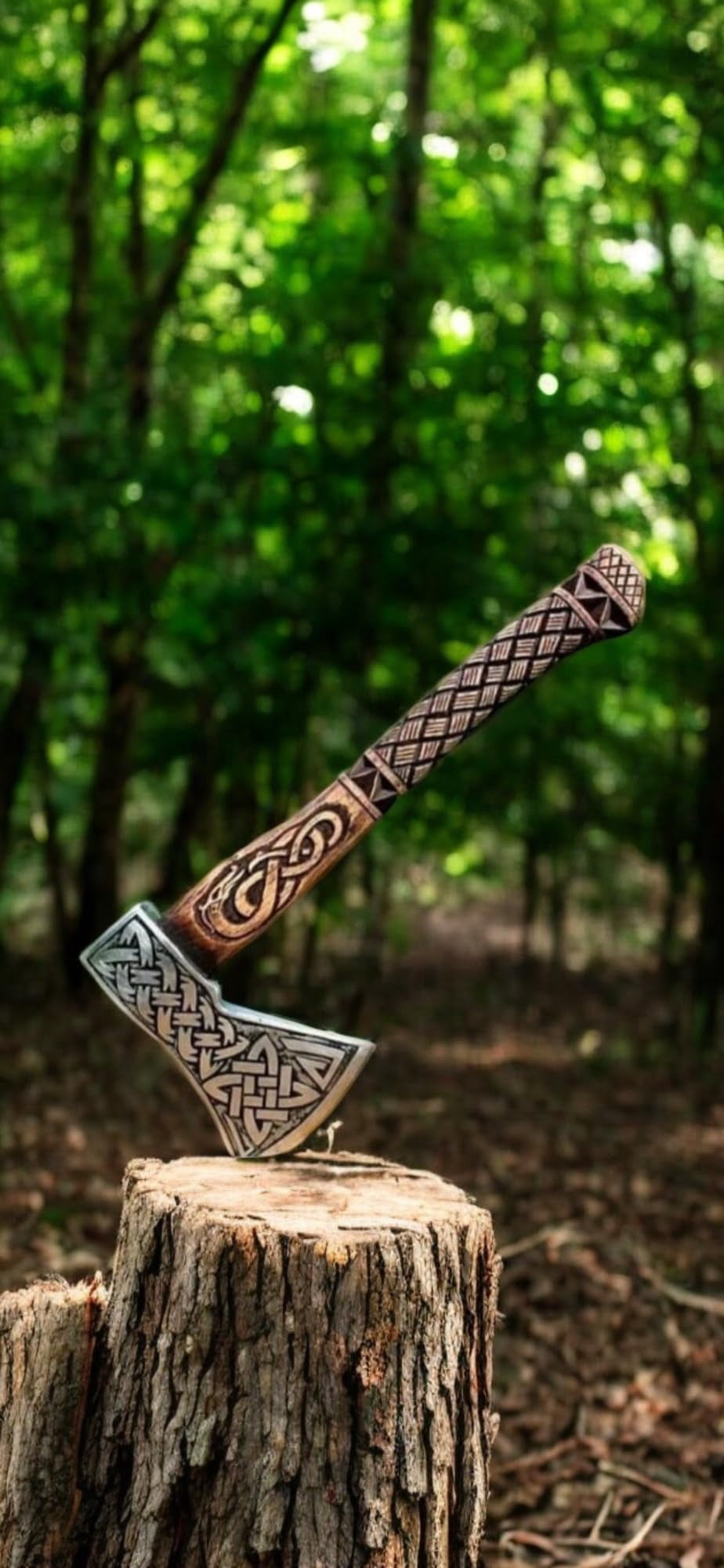 Poshland AX-7615 Handmade Camping Hatchet with Wooden Handle, Carbon Steel Outdoor Chopping Tool with Leather Sheath (22”)
