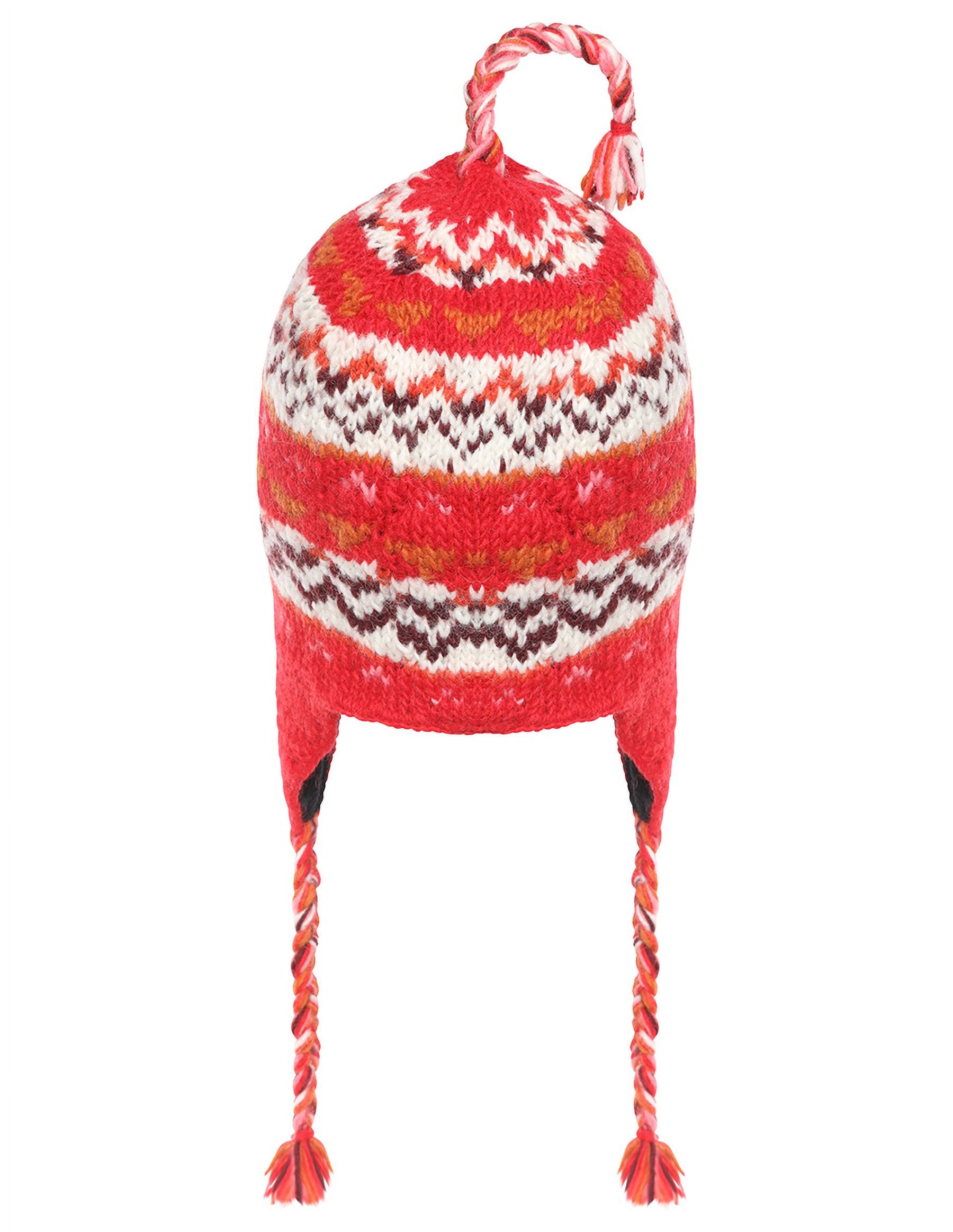 The Collection Royal Woolen and Fleece Lined Knitted Winter Sherpa String Ear Flap Beanie Hat for Women Red