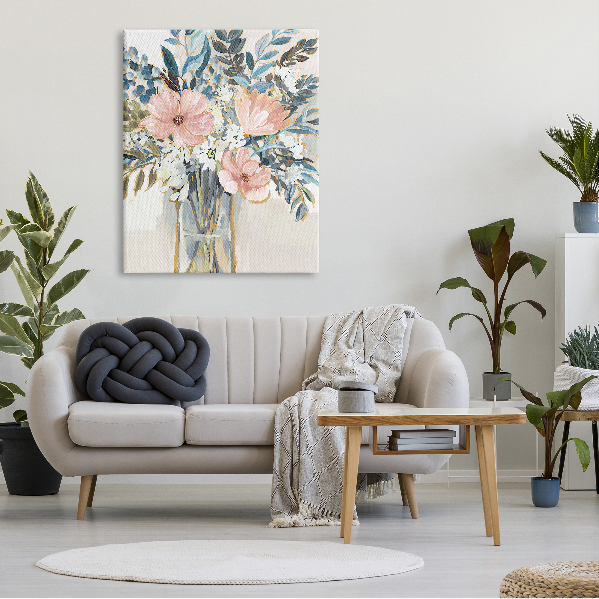 Stupell Industries Beautiful Blue Pink Flower Bouquet Painting Delicate Blossoms Modern Drawing Gallery-Wrapped Canvas Print Wall Art, 36 x 48, Design by Nina Blue