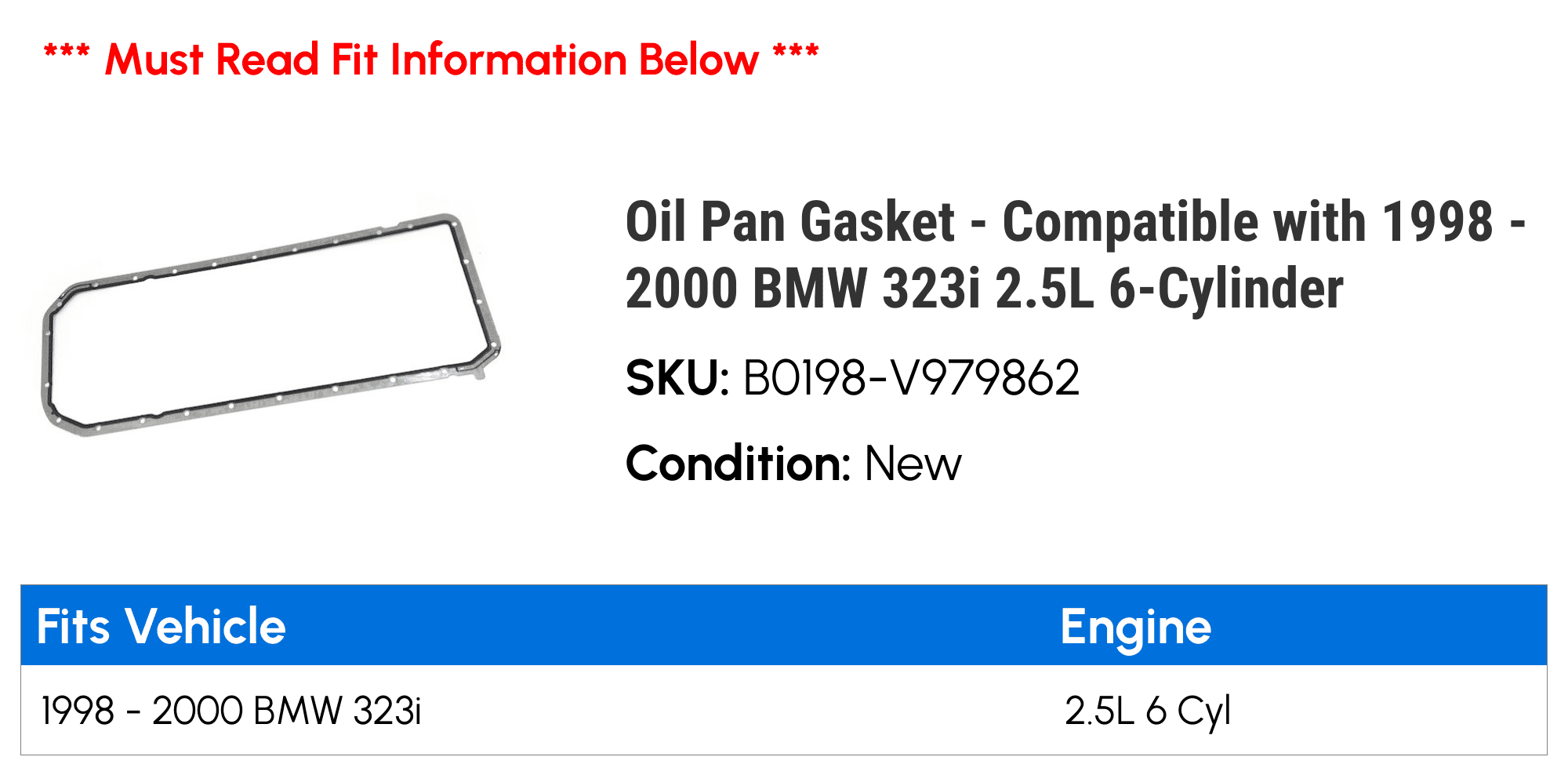 Oil Pan Gasket - Compatible with 1998 - 2000 BMW 323i 2.5L 6-Cylinder 1999