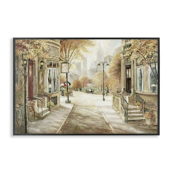 Stupell Industries City Street Shopfronts Scenic & Cityscapes Painting Black Framed Art Print Wall Art, 18 x 12