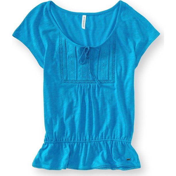Aeropostale Blusa de punto sólido bohemio para mujer, azul, extragrande Aeropostale Tejer