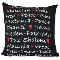 Words of Peace Square Throw Pillow in Black