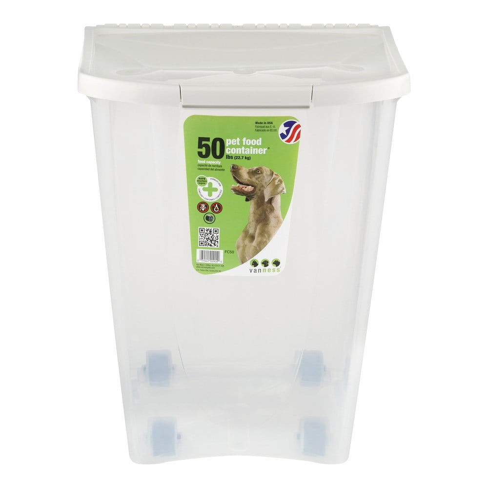 Van Ness 50 lb Plastic Dog Food Storage Container on Wheels