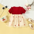 thumbnail image 7 of Baby Girl Dress Toddler Girls Summer Short Sleeve Fruits Prints Tulle Princess Dress with Bowknot Dance Party Dresses Toddler Girl Dress Red 12 Months-18 Months, 7 of 7