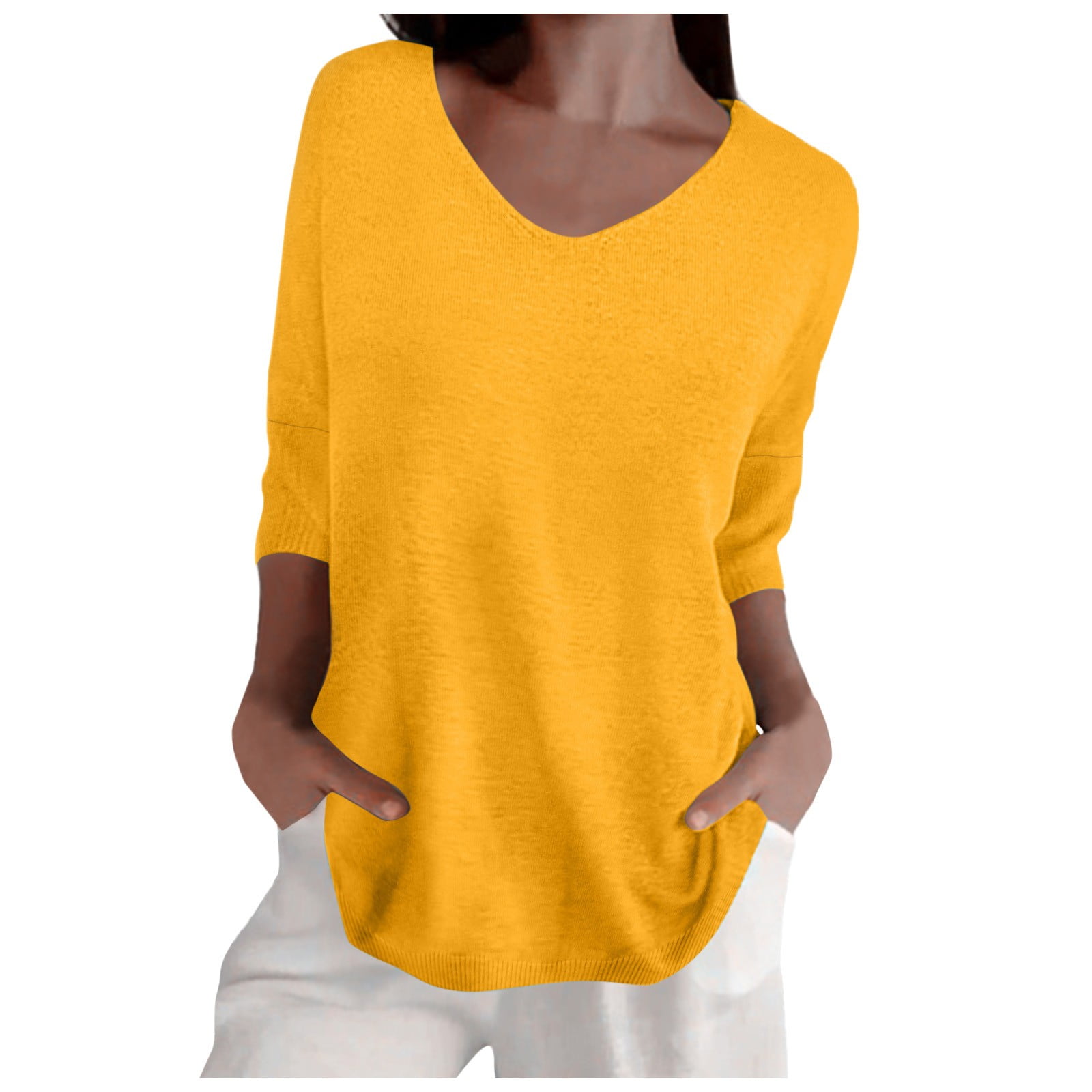 Jersey De Punto Para Mujer Con Cuello En V Y Manga Larga, Ajuste Entallado, Liso Y Súper Cómodo Para Otoño E Invierno