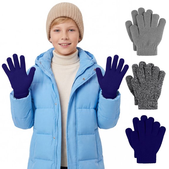 Cooraby 3 Pairs Kid's Winter Gloves Thick Warm Knitted Gloves Children Cold Weather Gloves