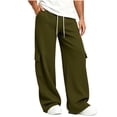 thumbnail image 5 of HomeDM Men's Sweatpants with Pockets Open Bottom Jogger Army Green Athletic Lounge Pants Size L, 5 of 8