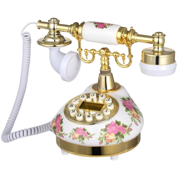 Antique Ceramic Landline Phone, Flower Printed Vintage Telephone, Old Fashioned Telephone with Push Button LCD Display, Ringtone Volume Adjustable Landline Phone Retro Decor for Home Office Hotel