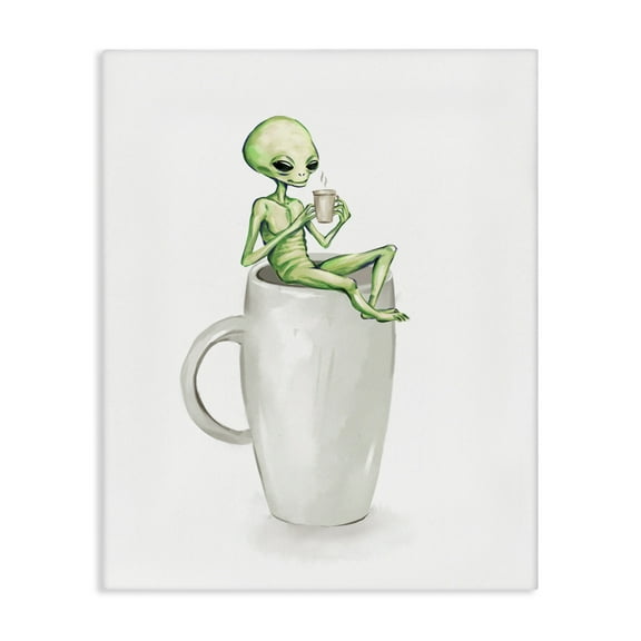Stupell Industries Alien & Coffee Mug Food & Beverage Painting Gallery Wrapped Canvas Art Print Wall Art, 16 x 20