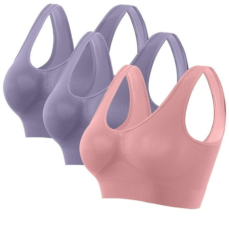LYEAA Wireless Push up Bra 3 Pack Support Plus Size Wirefree Cool thin Sport Yoga Bra Solid Fitness Workout Bra Full Cup Comfort Bras Pullover Breathable Sleeping Bras for Women Multicolor 2XL