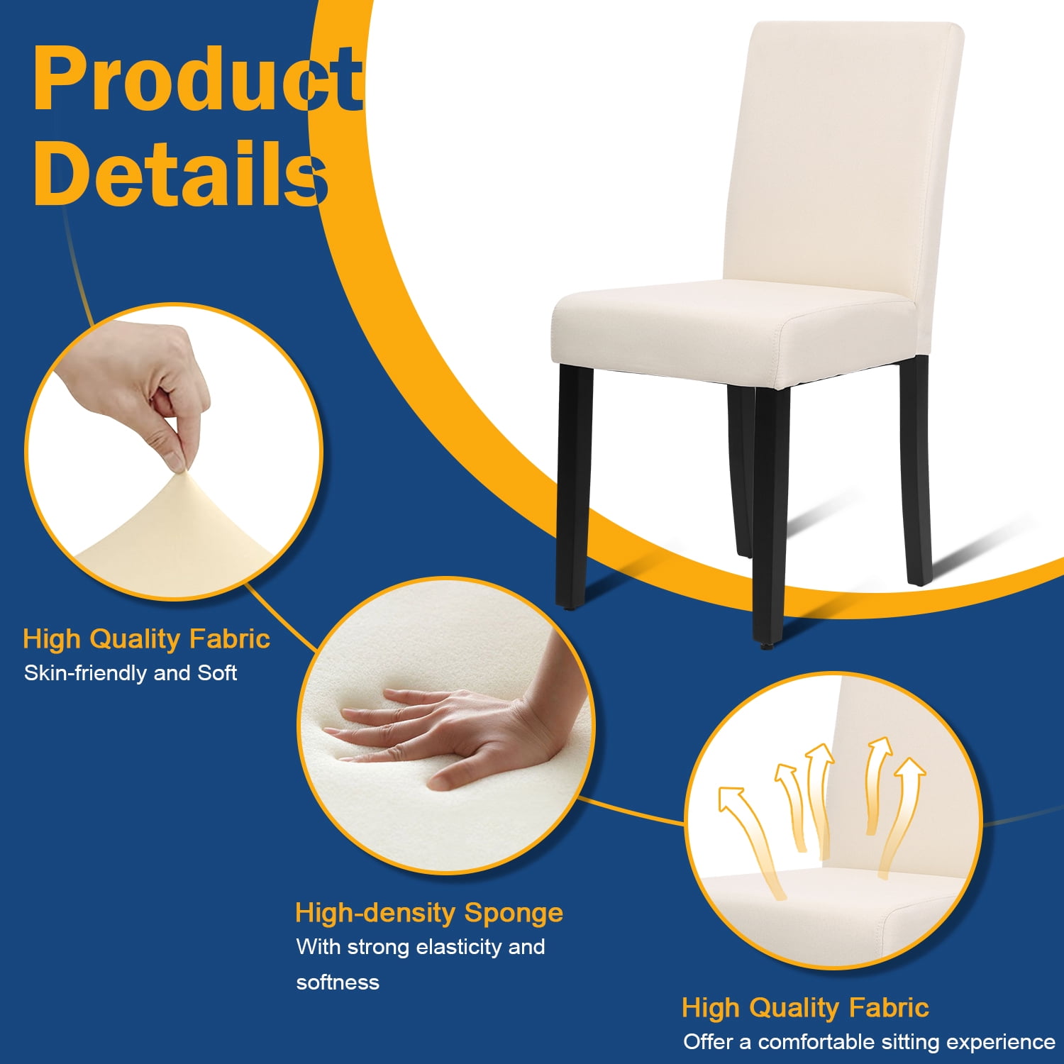 NiamVelo Dining Chairs Set of 4 Fabric Upholstered Kitchen Chairs Dining Room Chairs with Solid Wood Legs for Kitchen Restaurant and Living Room, Beige