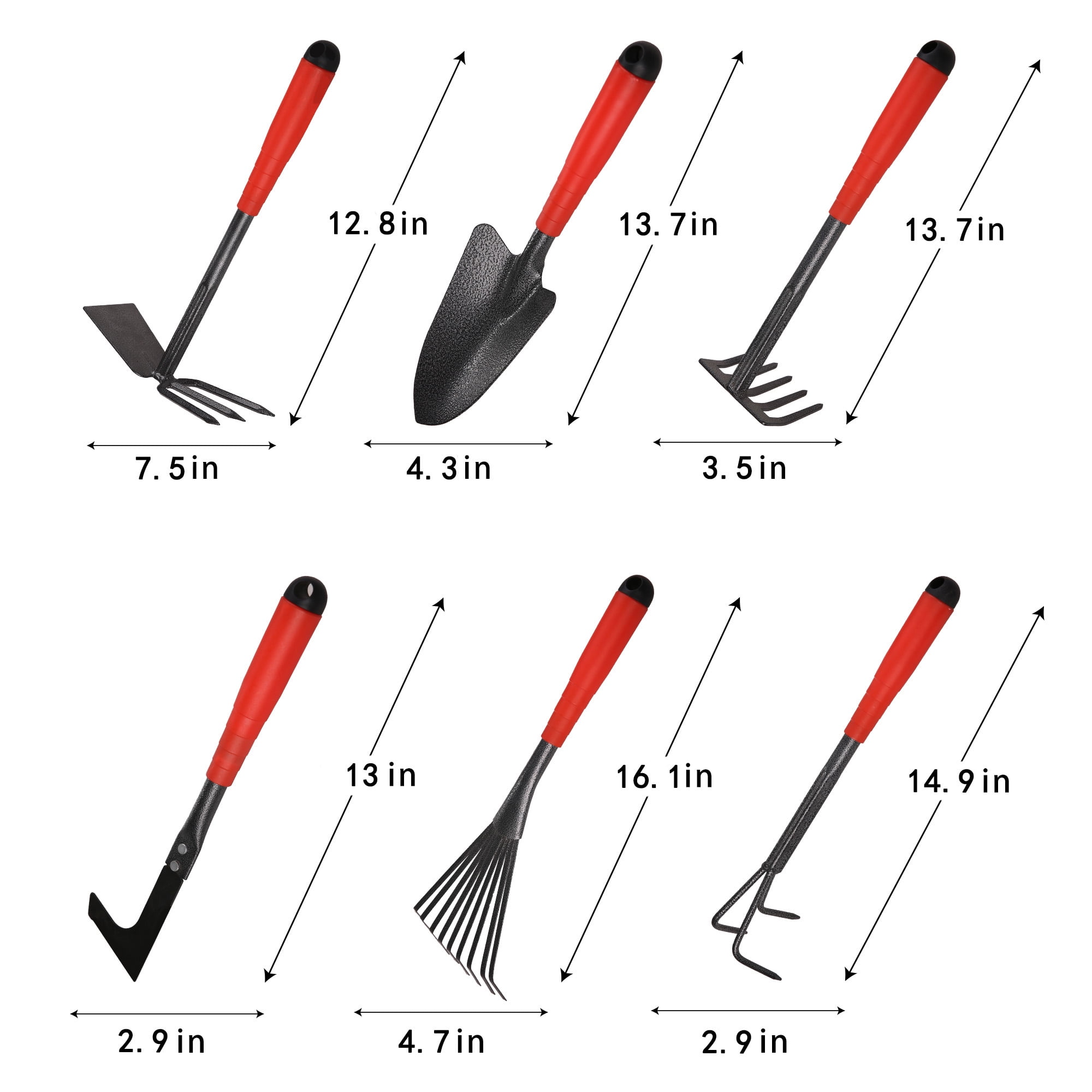 FLORA GUARD Garden Tool 6 Piece Set，Heavy Duty Stainless Steel Gardening Hand Tools Set  perfect for all gardens and indoor plants.（Red and Black）