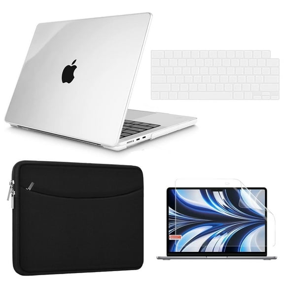 IC ICLOVER for MacBook Air 13.6 inch Case 2025 2024-2022 M4 A3240 M3 A3113 M2 A2681, Plastic Hard Snap on Shell& Sleeve Bag& Keyboard Cover& Screen Film for Newest Macbook Air 13 inch Touch ID, Clear