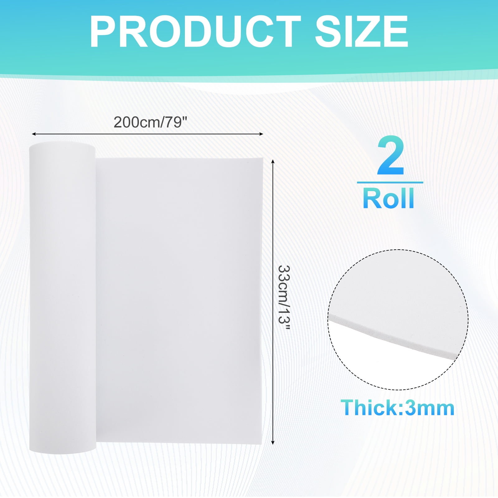 Uxcell 2 Roll White Foam Sheets, 79" x 13" x 0.12" High Density EVA Foam Roll Board Cosplay Craft Sheet for DIY Crafts Projects Furniture Protecting Insulation Weather Stripping
