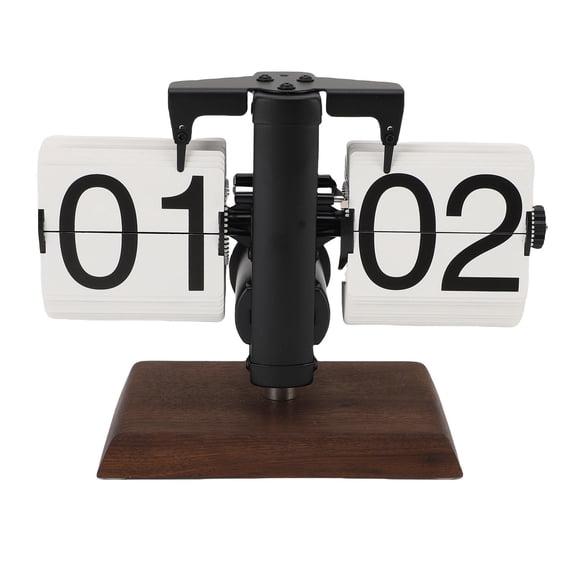 BIMZUC Retro Flip Desk Clock – 24‑Hour Mechanical, Large Numbers, Stainless Steel & Walnut, Easy Time‑Adjust, Minimalist Design