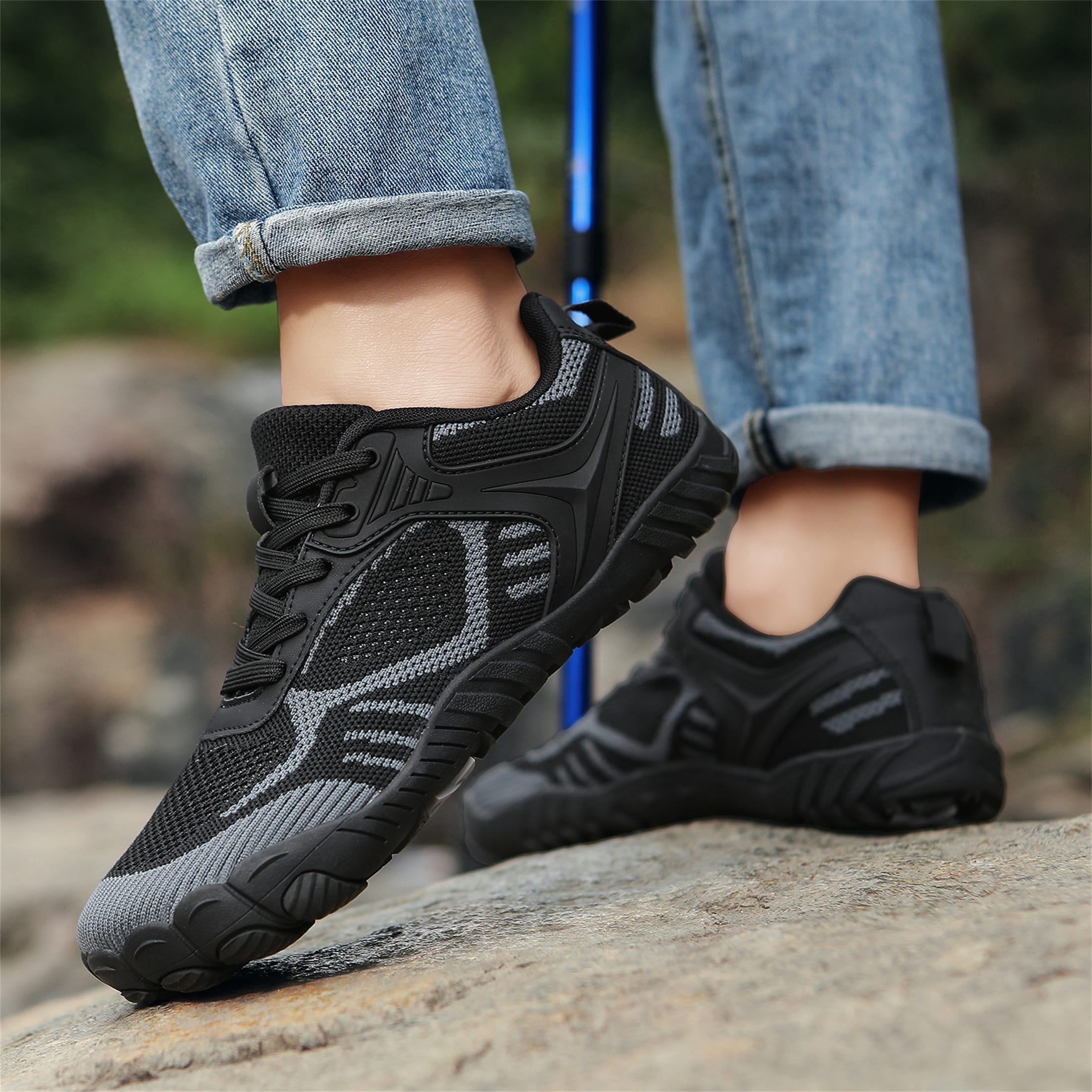 LASUDRAA Men Women Wide-Foot Barefoot Hiking Shoes, Lightweight Fly-Woven Trail Sneakers with Anti-Slip Sole for Walking & Fitness
