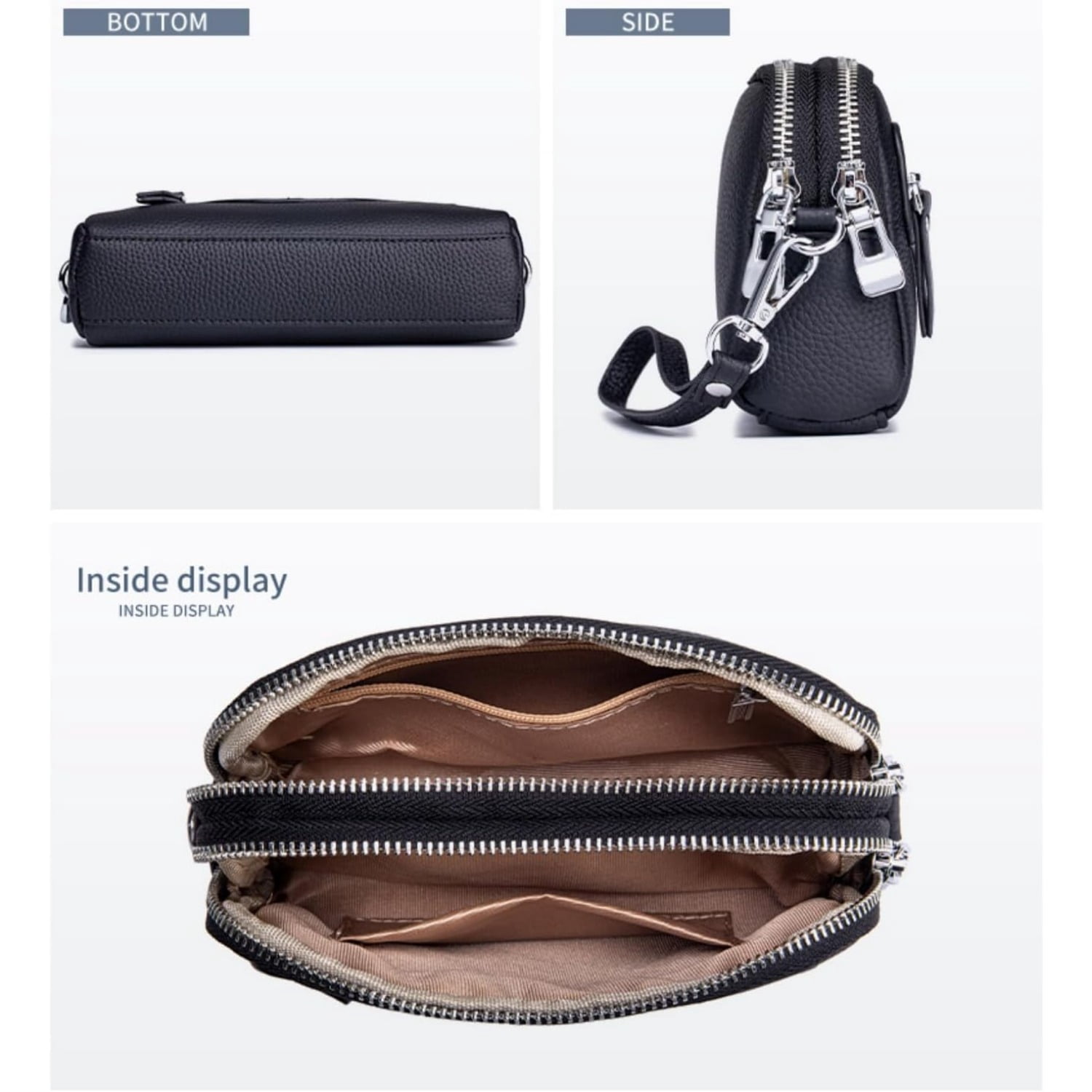 Wristlet Wallet for Unisex Genuine Small Crossbody Women Bags Double Zipper Pocket Cell Phone Pounch