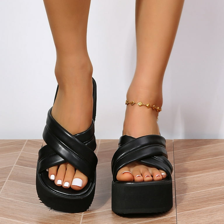 Cathalem Memory Foam Sandals for Women Women Sandals Heel Platform Platform  Platform Sandals for Women Dressy Comfortable Black 7