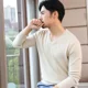 thumbnail image 4 of Suéter de punto para hombre, ropa de hombre roja lisa, jerseys de negocios, color sólido, cuello en V, corte holgado, lana holgada, ropa de otoño coreana, 4 of 5