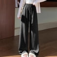 thumbnail image 7 of Fengqque Women's Striped Wide Leg Pants Elastic Waist Drawstring Baggy Casual Palazzo Trousers Black L(L), 7 of 7