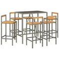 thumbnail image 6 of vidaXL 7 Piece Patio Bar Set Black Poly Rattan& Solid Wood Acacia, 6 of 48