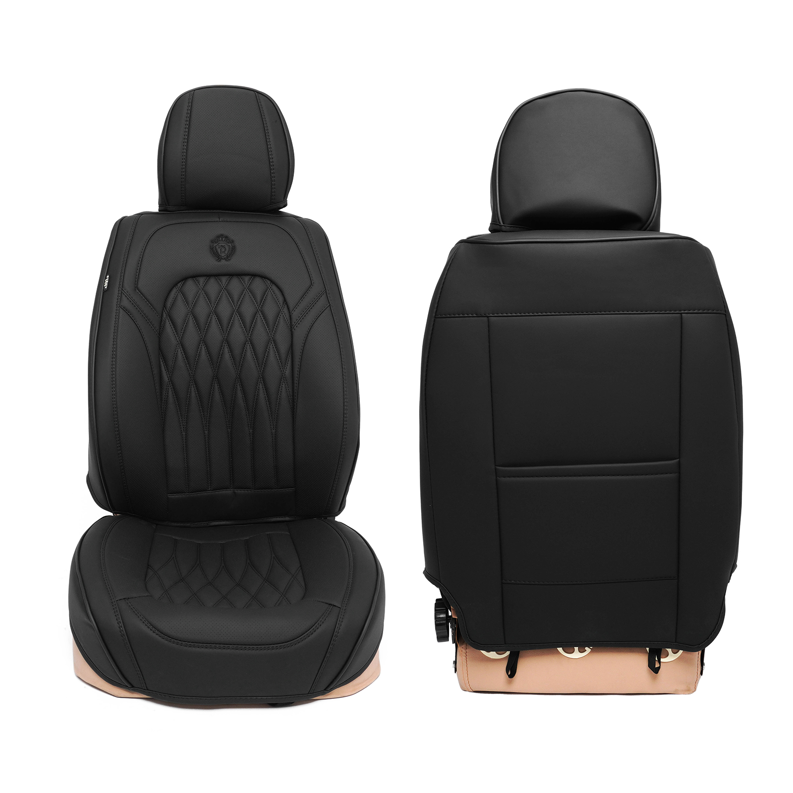 Ikon Motorsports Car Seat Covers for 5 Passenger Cars, Black PU Leather 05 Style Universal Fit Auto Seat Protector, Front Rear Full Set