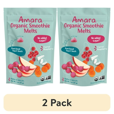 (2 pack) Amara Organic Smoothie Melts, Carrot Raspberry, Baby & Toddler Snack, No Added Sugar, Stage 2, 1 oz Bag