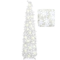 Ayieyill 5FT Pop up Christmas Tree with Lights, White Tinsel Christmas Tree with Snowflake Ornaments for Holiday Christmas Decorations, Collapsible Christmas Tree (White)