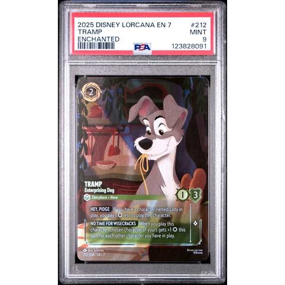 Lorcana TCG, PSA Graded 9 MINT, Tramp Enchanted #212, Disney Lorcana En 7 Archazia'S Island, Fully Encapsulated Bundle with Compatible Disney Lorcana Hard Sealed Case