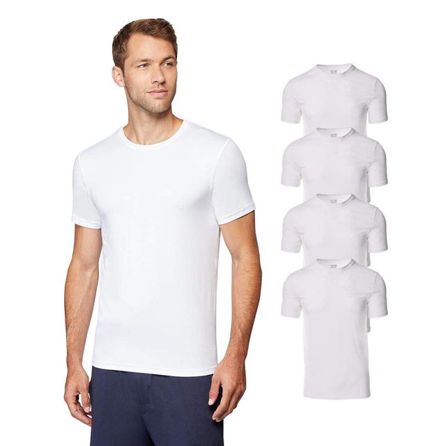 32 DEGREES Mens 4 Pack Cool Quick Dry Active Basic Crew T-Shirt, White, Medium