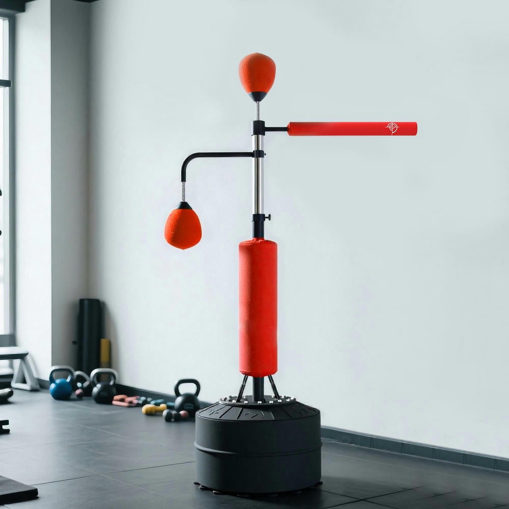 Barara King 4-in-1 Adjustable Punching Bag with 2 Speedballs and 360° Relax Bar, Boxing Bag with PU-Wrapped Bag and Adjustable Height, Red