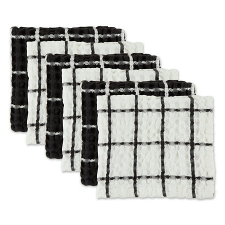 

Black Windowpane Oversized Washed Waffle Dishcloth 6 Piece
