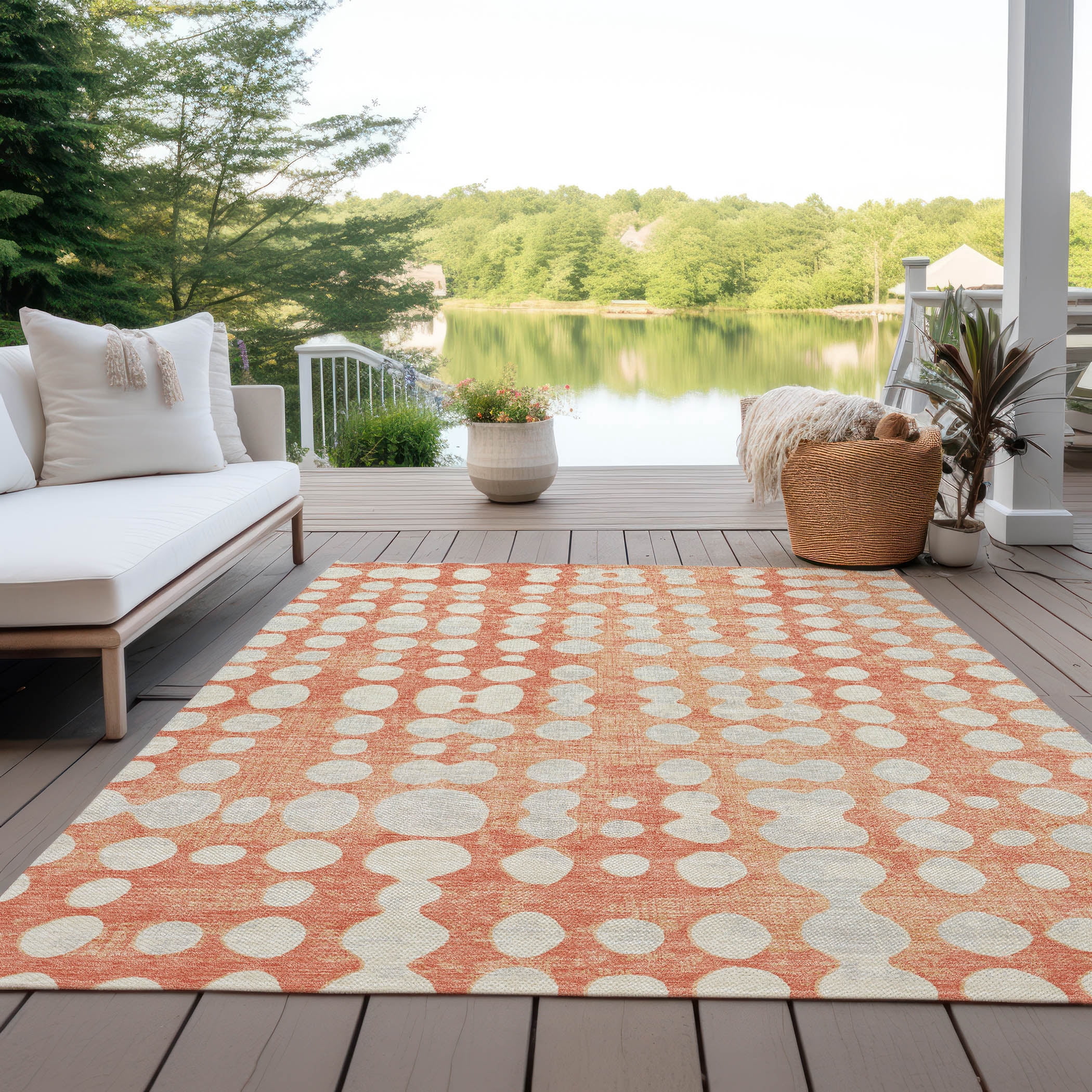 Addison Rugs Chantille Indoor/Outdoor Transitional Circles Coral Washable Rectangle Rug, 3' x 5'