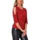 thumbnail image 4 of INSPIRAR CHIC Blusas de terciopelo con lentejuelas para mujeres, con corte, de media manga, para fiestas, clubes y vacaciones, XL Rojo, 4 of 5