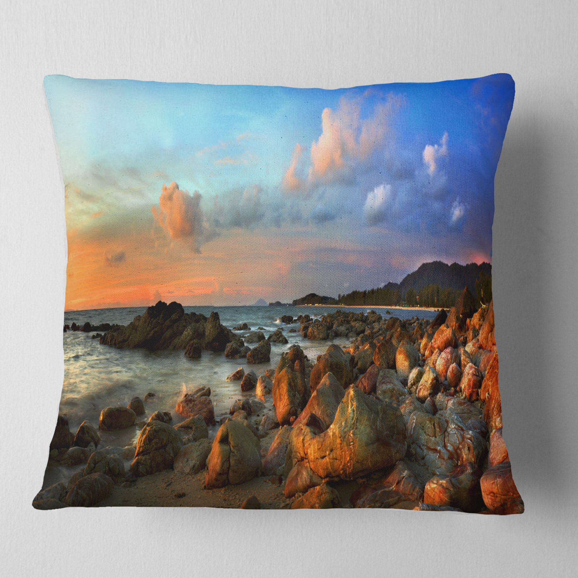Designart Colorful Tropical Sunset - Photography Throw Pillow - 16x16