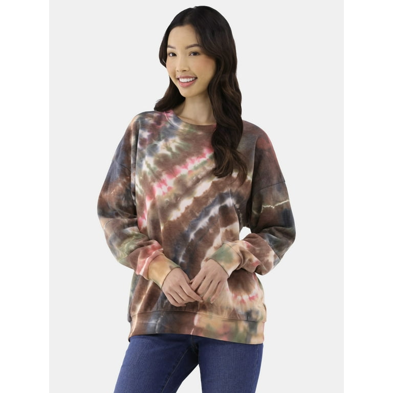 No Boundaries Washed Tie Dye Sweatshirt, Women's and Women's No Boundaries Washed Tie Dye Sweatshirt, Women's and Women's