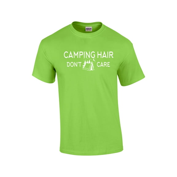 Funny Camping Short Sleeve T-shirt Camping Hair Don't Care-Lime-Small