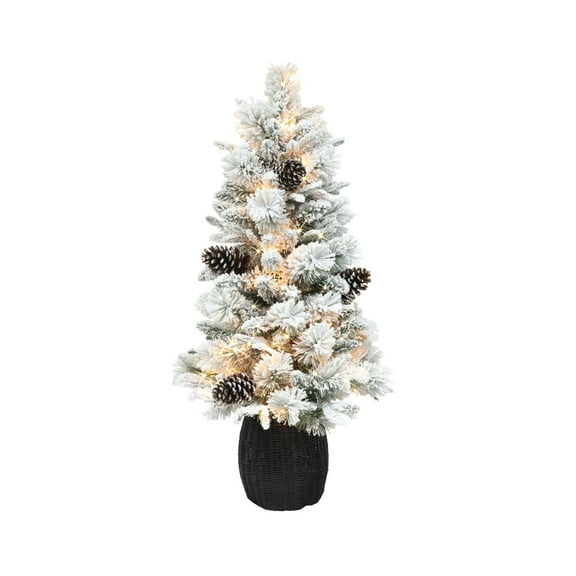 Puleo 3.5' Pre-Lit Flocked Artificial Christmas Tree, White