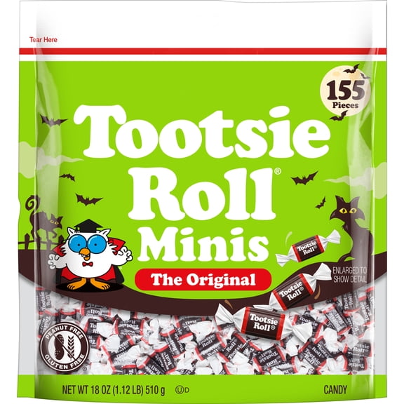 Tootsie Roll Halloween Midgees, Chewy Halloween Candy, Individually Wrapped, 18 oz, 155 Piece Bag. Peanut Free and Gluten Free. Contains Milk and Soy.