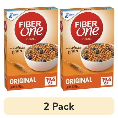 (2 pack) Fiber One Cereal, Original Bran, High Fiber Cereal Made with Whole Grain, 19.6 oz