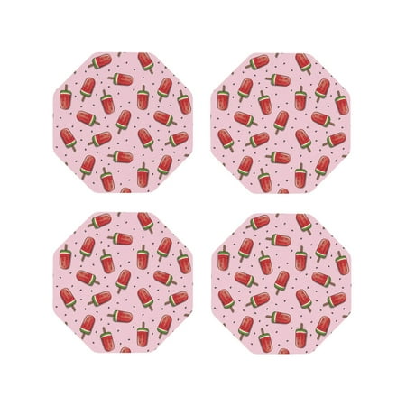 

Junzan Watermelon Ice Cream Print Coasters for Drinks - Leather Coasters Set of 4 for Coffee Table for Housewarming/Kitchen/Bar/Decor-Octagon