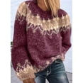 thumbnail image 3 of Female'S Fair Sweater Vintage Chunky Crewneck Long Sleeve Knit Pullover Oversized Warm Mohair Sweaters Wine Red XL, 3 of 4