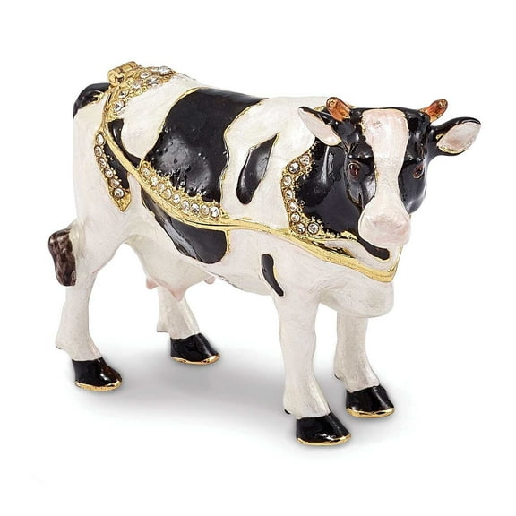 Pewter Black White Cow Trinket Box