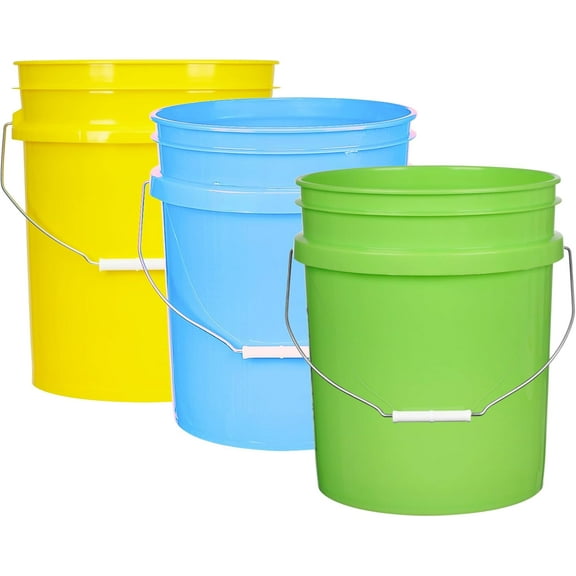 House Naturals 5 Gallon Food Grade Multi Color Buckets (Yellow Aqua Lime Green)- Pack of 3- Made in USA