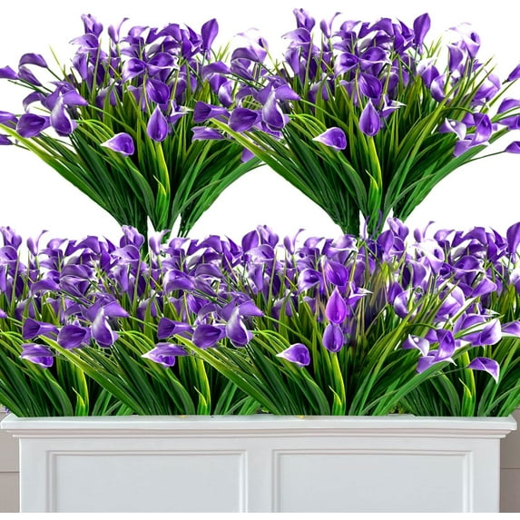 Morttic 18 Pcs Calla Lily Artificial Flowers Plants Indoor Outdoor Decorations,UV Resistant Faux Fake Plants Plastic Spring Flower Outside Hanging Planter Home Kitchen Garden Porch (Puprle)