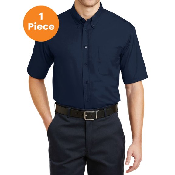 CornerStone Men’s Short Sleeve SuperPro Twill Shirt. SP18., Navy, XS, Mens Casual Button Down Shirts